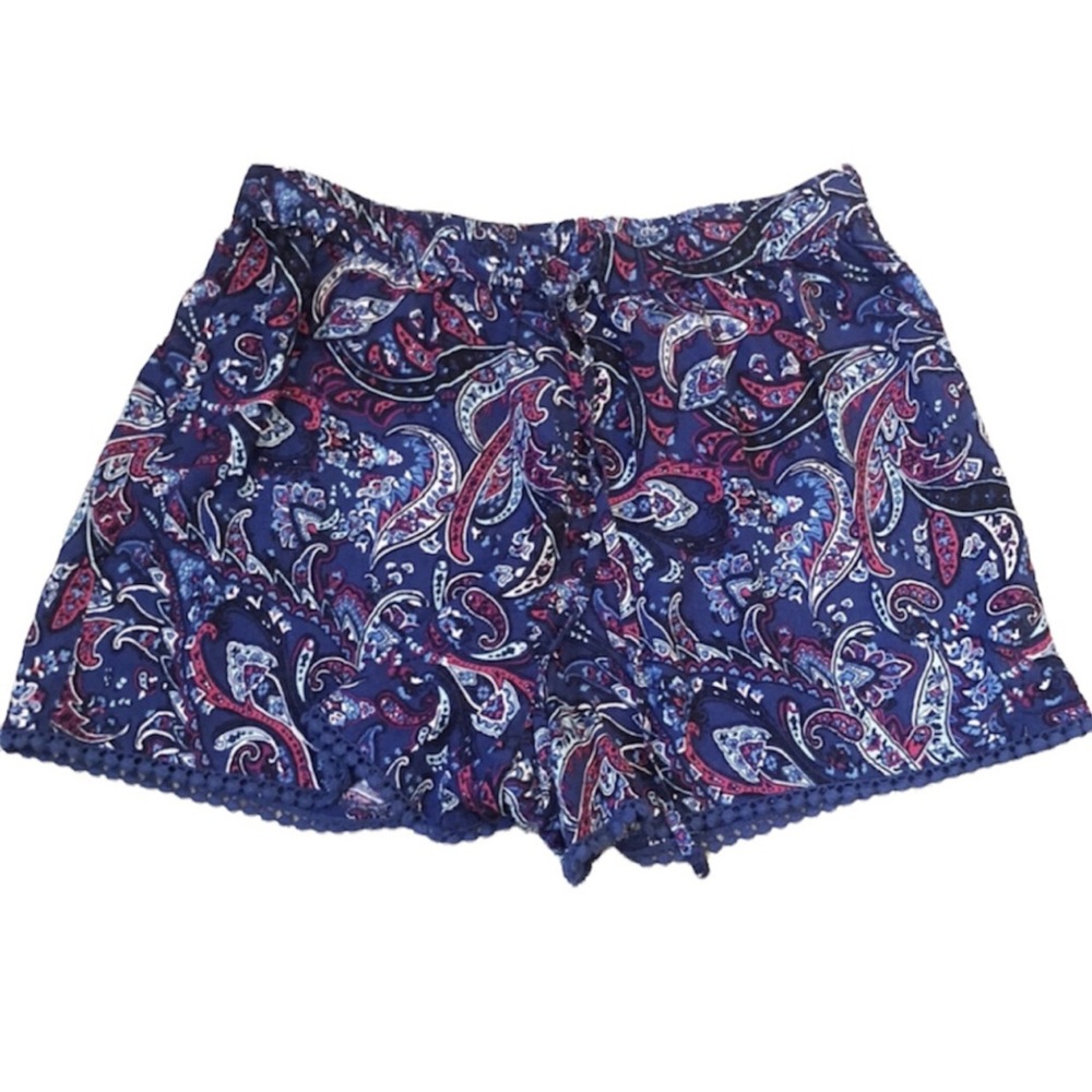 Hollister Blue & Pink Paisey Pom Pom Shorts